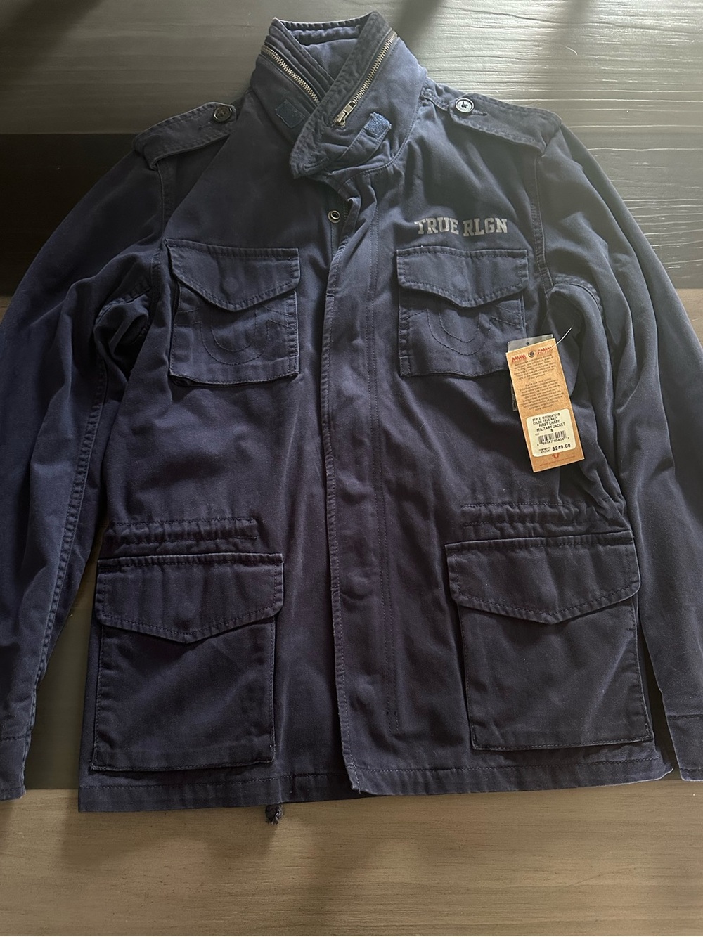 True Religion Navy Military Field Jacket with Flap Pockets
